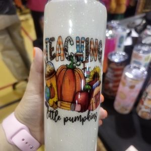 "Teaching Little Pumpkins" 20 oz white glitter tumbler